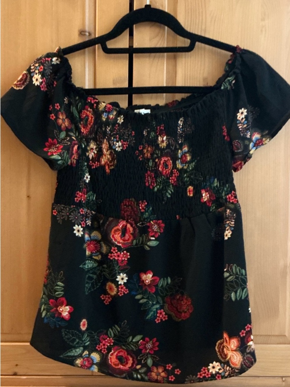 Monteau Black Floral Off-Shoulder Blouse